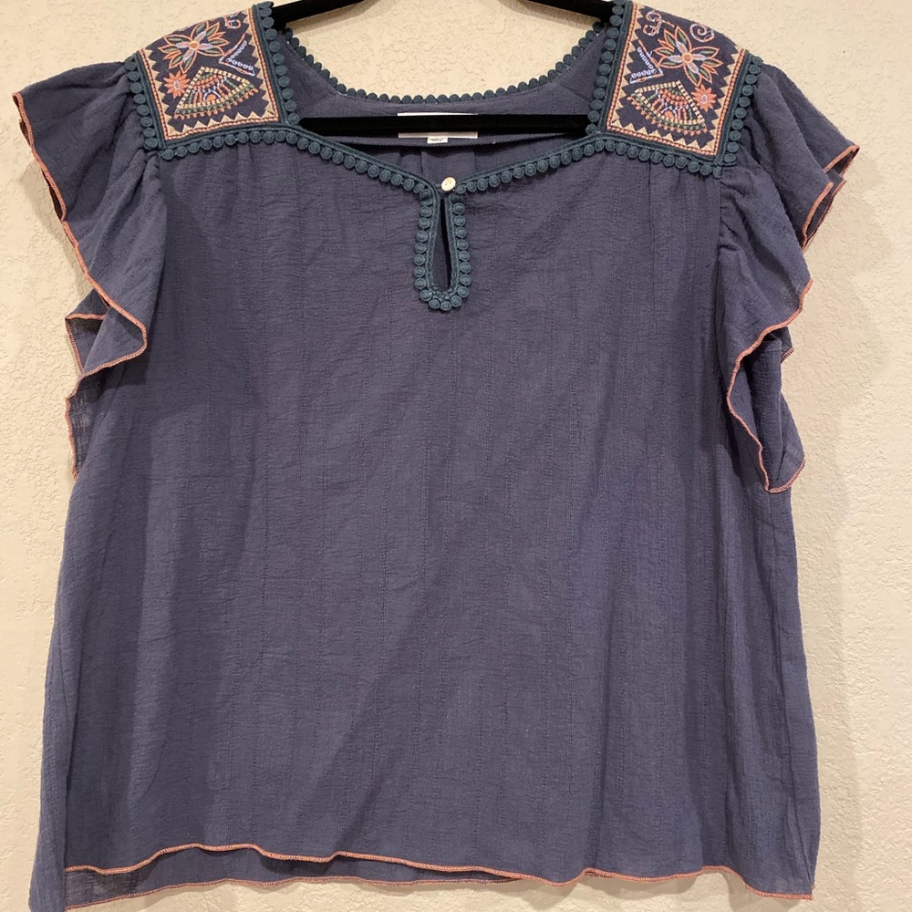 THML Boho navy blouse with embroidered detail